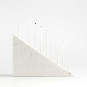 Modern <b>White</b> Marble Triangular Menorah Elegant Geometric Candle Holder Judaica Hanukkiah Handmade Stone Decor for Home and Gifts - Product Image 1