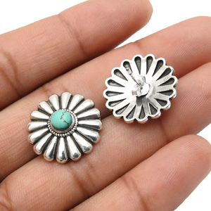 Hot Selling Good Quality 925 Sterling Silver Natural Blue <b>Turquoise</b> Gemstone Flower Shape <b>Earrings</b> December Birthstone Jewelry - Product Image 2