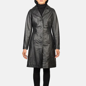 Manteau long en cuir pour femmes Design élégant personnalisé Couleur entièrement unie Mode Fabricant de vêtements d'extérieur Fourniture en gros de vêtements - Product Image 1