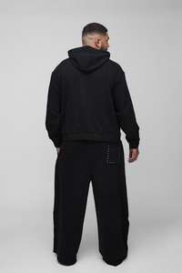 Comfortable Mens Black Tracksuit Black <b>Hoodie</b> Pants Silver Stud Trim & Contrast <b>Strings</b> Pakistan Manufacturer Co-Ord Outfit - Product Image 2