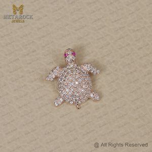 จี้รูปเต่าสีโรสโกลด์14K ทำด้วยมือจี้เพชรทำด้วยมือเครื่องประดับดีไซน์ใหม่จี้เต่าใส่ได้ทั้งชายและหญิงเครื่องประดับทับทิม - Product Image 3
