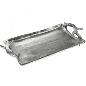 Aluminium Rectangular Decorative Tray Feature With Antlers Handles Highlight In Your Season Holiday Or Everyday Table Decoration
