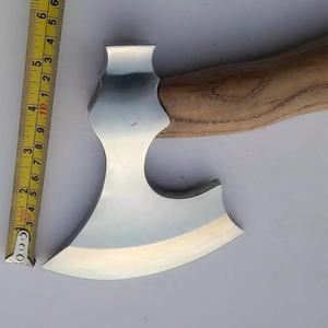 Hache Viking artisanale en acier industriel à haute teneur en carbone, avec fourreau en cuir, manche en acier, longueur 400 mm, multi-usages - Product Image 3