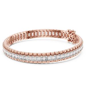 Pulsera de tenis de oro macizo de 14K con certificación VDS IGI, 23g, diamantes de corte esmeralda de lujo, regalo de boda moderno para ella, diamantes naturales - Product Image 1
