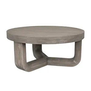 Table basse unique ronde fabriquée à la main avec pieds en bois courbés chics Texture organique inachevée