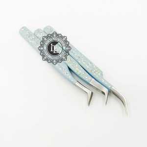 Base azul cielo Multi brillo revestimiento de silicona punto plateado pinzas de acero inoxidable de lujo pestañas probadas a mano sostenibles - Product Image 4