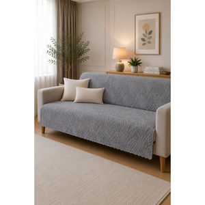 Smoke Grey Self-Patterned Three-Seat <b>Sofa</b> <b>Cover</b> Washable Polyester Printed Plant Design Stretchable 4-Seater Couch <b>Cover</b> - Product Image 1