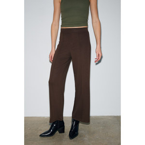 Pantalones de Pierna Ancha para Mujer GRIMELANGE - Tela Elástica Gruesa de Interlock con Cintura Elástica Acanalada en la Parte Delantera, Color Marrón Oscuro - Product Image 5