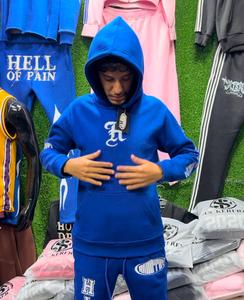 Sudadera personalizada con parche bordado en 3D y estampado de hojaldre para hombre, ropa de calle de talla grande, Sudadera con capucha lavada con ácido desteñida al sol y pantalón acampanado - Product Image 3