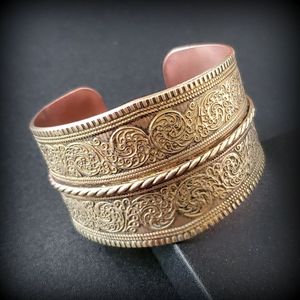 Bracelet jonc et bague en laiton plaqué or, fait main, pour femme, accessoire de mode ethnique élégant, durable, pour mariage - Product Image 5