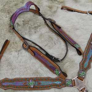 Conjunto de tachuelas de caballo occidental Premium personalizado de alta calidad, cuello de pecho de cuero con diamantes de imitación de lujo y Cuerda de brida, precio bajo - Product Image 2