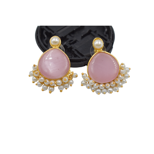 Offre Spéciale boucles d'oreilles en pierre plaquée or nouveau design boucles d'oreilles bijoux en laiton plaqué or faits à la main en gros - Product Image 1