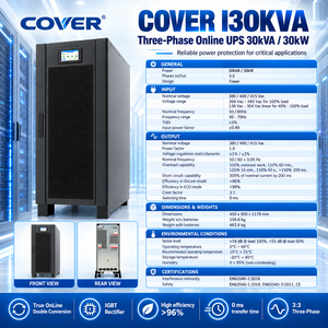 เครื่องสำรองไฟฟ้าแบบออนไลน์ COVER I30KVA SAI สามเฟส 30KVA / 30000W แบบทาวเวอร์ ระบบแปลงไฟแบบดับเบิ้ล พร้อมแบตเตอรี่ในตัว 120 ก้อน 9Ah - Product Image 2