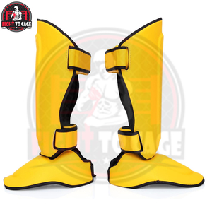 Protector de Espinilla y Pie Ligero y Duradero Amarillo y Negro, Protector de Espinilla de Entrenamiento de Combate, Protector de Boxeo de Cuero con Gancho y Bucle - Product Image 3