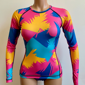 Women's Full Sleeve Breathable Quick Dry Rash Guard Sublimation <b>Print</b> Anti-Uv Spandex Polyester <b>Surf</b> Shirt Top - Product Image 3