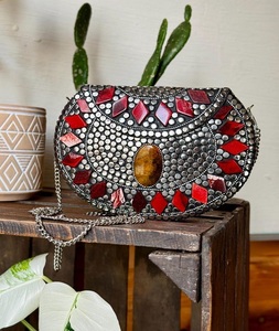 Polished Cut Stone Mosaic Metal Clutch Antique Imitation Angel Design Women/Girls Wedding Bridal Halloween <b>Christmas</b> Decoration - Product Image 1