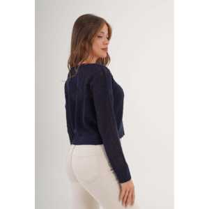 Blusa de Punto Azul Marino con Cuello Ancho, Estilo Casual, Venta al Por Mayor - Product Image 2