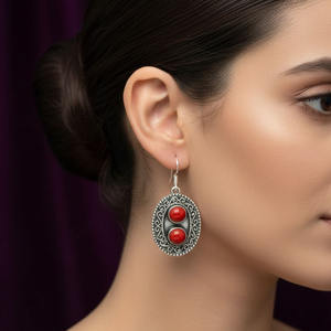 Boucles d'oreilles pendantes vintage en argent 925 plaqué or avec corail rouge, certifiées, faites à la main, ethniques indiennes, accessoires bohèmes les plus vendus pour femmes - Product Image 4