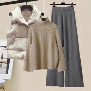 Nouveau femmes minceur cloche bas trois pièces coton rembourré manteau gilet Polo/col roulé pull vêtements d'hiver - Product Image 6