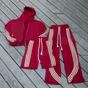 Conjunto de Sudadera con Capucha y Pantalones Deportivos Holgados de Algodón Grueso con Rayas, Estilo Crop Boxy, Lavado Ácido, con Cierre, para Hombre - Product Image 3