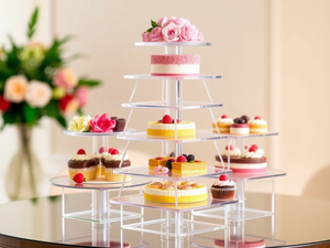 Elegante Soporte de Pastel de Acrílico Moderno Personalizado de un Solo Nivel, Estilizado para Exhibición en Eventos de Moda - Product Image 2