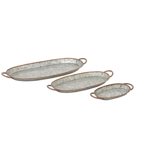 Ensemble de trois plateaux en métal galvanisé gris de style traditionnel avec poignée en métal Ustensiles de cuisine sur mesure pour la maison ou l'hôtel - Product Image 1