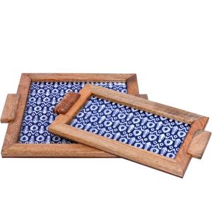 Bandeja decorativa esmaltada de madera hecha a mano con patrón floral para cocina, comedor y regalo, bandejas de servicio rectangulares multicolores - Product Image 2