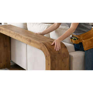 โต๊ะคอนโซลหรูหราทันสมัย 70.9 นิ้ว สไตล์ฟาร์มเฮาส์ ทำจากไม้โอ๊คแท้ สำหรับทางเข้าบ้าน ปรับเปลี่ยนรูปแบบได้ มุมโค้งมน พร้อมกระจกตกแต่ง - Product Image 6