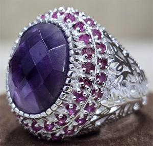 Argent Sterling 925 Excellente Qualité Designer Fait Main Dernière Bague À La Mode Forme Ovale Saphir Et Forme Ronde Pierre Rubis - Product Image 5