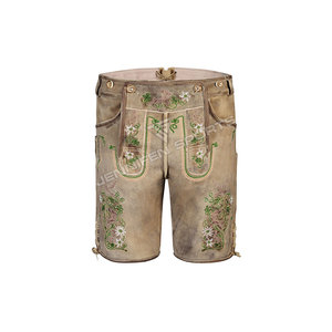 Lederhosen corto alemán para hombre con tirantes de cuero de vaca gamuza botones bordados frontales lados de cierre y bolsillos traseros - Product Image 2