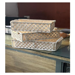 Panier à panier en coton rectangulaire blanc Organisateur de rangement polyvalent personnalisable Fabriqué en Inde - Product Image 1