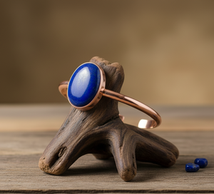 Rudra Gems Men's Bohemian Style 14K <b>Gold</b> Plated Handcrafted Natural Lapis Lazuli Cabochon Tibetan Silver Beads Open-Ended - Product Image 5