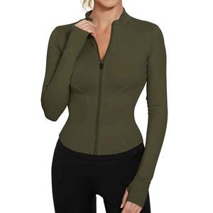 แจ็กเก็ตผ้าสแปนเด็กซ์สำหรับผู้หญิงแจ็กเก็ตเส้นใยโพลีเอสเตอร์ระบายอากาศได้ดีสีทึบแบบกำหนดเอง - Product Image 4