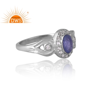 Design chaud argent plaqué palladium tanzanite naturelle et topaze blanche bague en pierres précieuses conception personnalisée bijoux pour femmes cadeau pour elle - Product Image 4