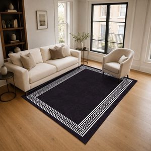 RUGS DEPOT LXDP-0238 Wholesale Black Charcoal Contemporary Geometric Digital Printed Machine Washable Chenille Area Rug Non <b>Slip</b> - Product Image 2