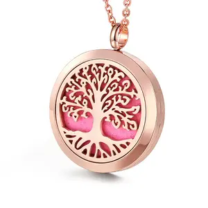 Jewelry Aromatherapy Locket Oil Diffuser Pendant Necklace With Lava Stones And Refill Pads /