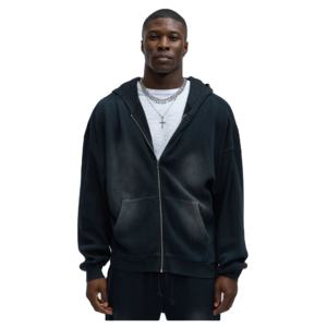 Haute Qualité Goutte D'épaule Soleil Fade Hoodies De Luxe Blancs Logo Personnalisé Patch Applique Brodé Vintage Wash Sun Fade Hoodies - Product Image 1