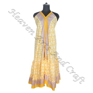 Vestido de seda bohemio Vintage para mujer, vestidos de noche elegantes sin mangas para mujer, Vestido largo de cena para fiesta, estilo Sari indio - Product Image 3