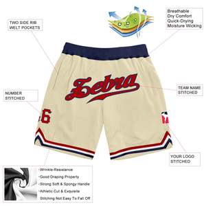 Pantalones cortos de baloncesto personalizados de alta calidad, color crema, rojo, azul marino, transpirables, de tela de secado rápido, pantalones cortos de baloncesto para hombre que absorben la humedad - Product Image 2