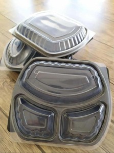 Contenedores de comida desechables de plástico PP de 3 secciones para preparar comidas en el microondas con tapa, caja para llevar, contenedores de comida para preparar comidas, negro - Product Image 2