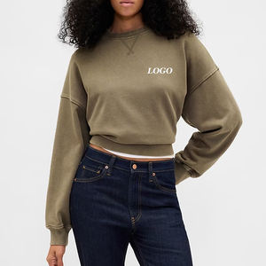 Sweat-shirt femme uni à manches longues, style minimaliste, avec logo personnalisé et épaules tombantes / Prix de gros pour les acheteurs en gros 2026 - Product Image 1