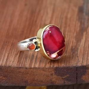 Red Rose Dahlia Turquoise Carnelian <b>Ring</b> 925 Sterling Silver Boho <b>Statement</b> Birthstone Jewelry for Women - Product Image 3