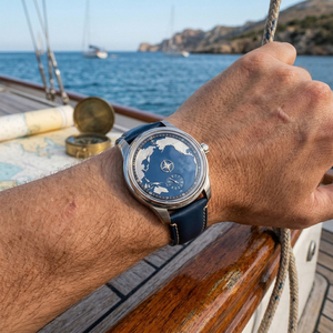 Montre mécanique automatique à heures sauteuses, mouvement modifié 8215, design en relief carte du monde, acier inoxydable 316L, bracelet en cuir - Product Image 2