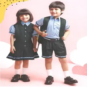New Arrival Active Wear Primary School Uniforms Dress Set for Boys Shirt/Shorts Girls Pinafore
