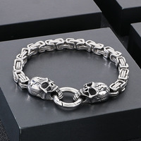 Pulsera YYN Vintage Punk de Acero Inoxidable con Cabeza de Calavera y Cadena Ajustable, Joyería Gótica Hecha a Mano para Hombre, Venta al Por Mayor
