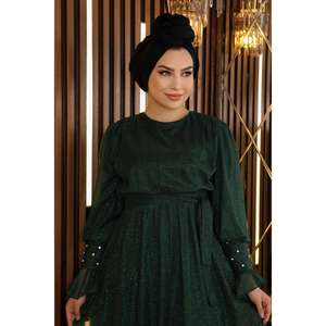 ชุดราตรีทรงเอไลน์ ElbiseStone ผ้าชีฟองประดับกลิตเตอร์และเลื่อม แขนสั้น เอวทรงเอ็มไพร์ กระโปรงยาวแบบมีชายลากพื้น เหมาะสำหรับงานปาร์ตี้ - Product Image 6