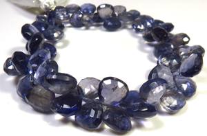 Cuentas de Briolette de corazón facetado de iolita azul 6,5-8mm Corte de piedras preciosas de iolita natural 7,5 \ "Strand Piedras preciosas sueltas - Product Image 4