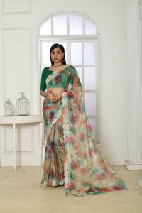 Pure Organza Silk Saree Indian Cutwork Border Entièrement Handwork Pour Chemisier Et Robe à Chap Rate - Product Image 3