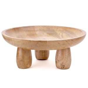 Frutero con acabado pulido natural de madera de acacia impreso hecho a mano, frutero decorativo de la India. - Product Image 2
