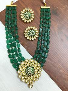 Elegant Designer Kundan Necklace and Matching <b>Stud</b> <b>Earrings</b> for Women Girls Multi-Strand Brass Jewelry for Parties Engagements - Product Image 6